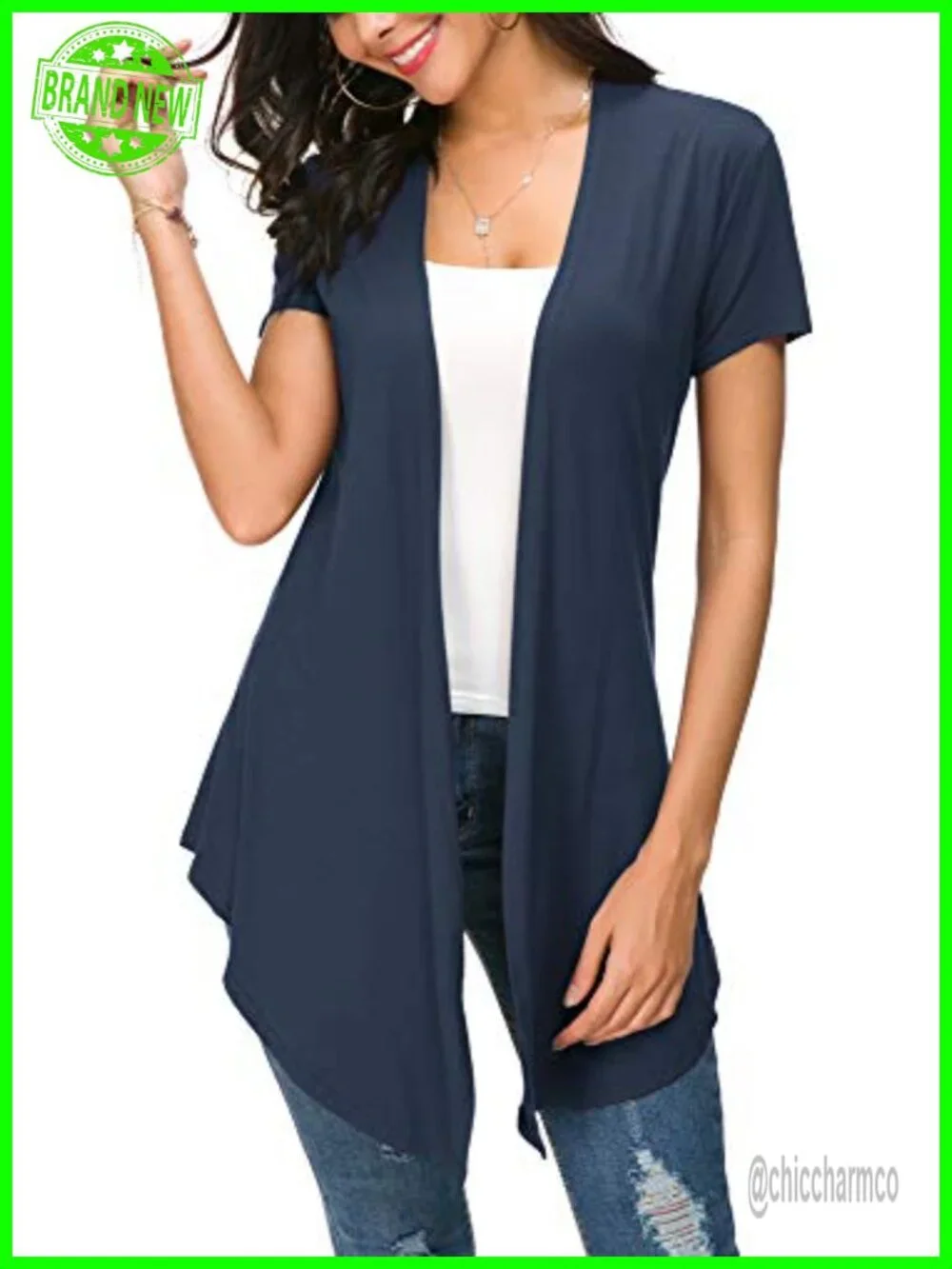 Lightweight Viscose Spandex Open Front Short Sleeve Cardigan Vest